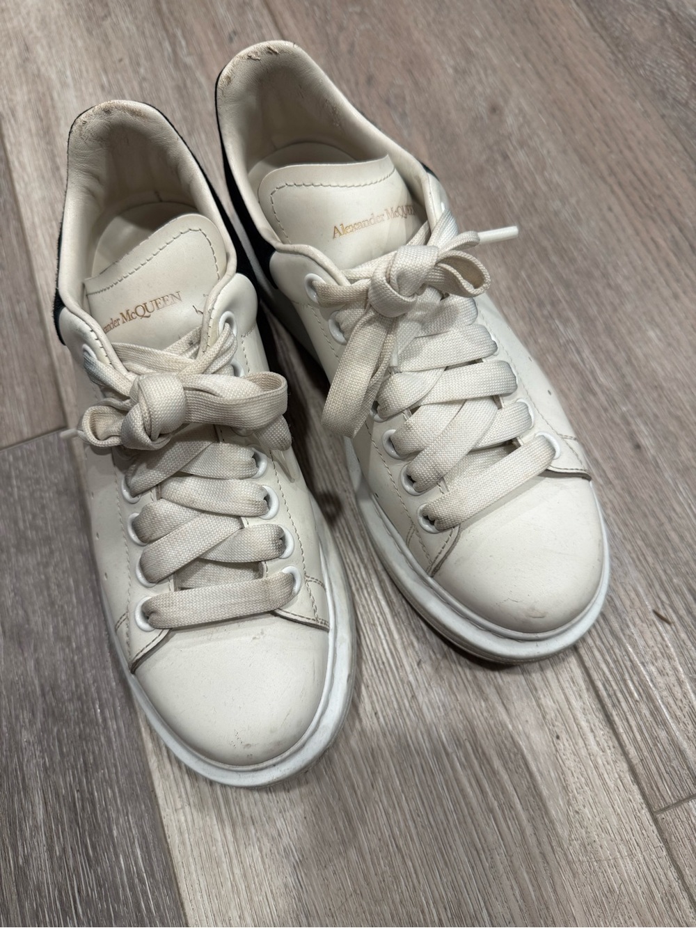 Alexander McQueen Cream Leather Chunky Lace-Up Sneakers